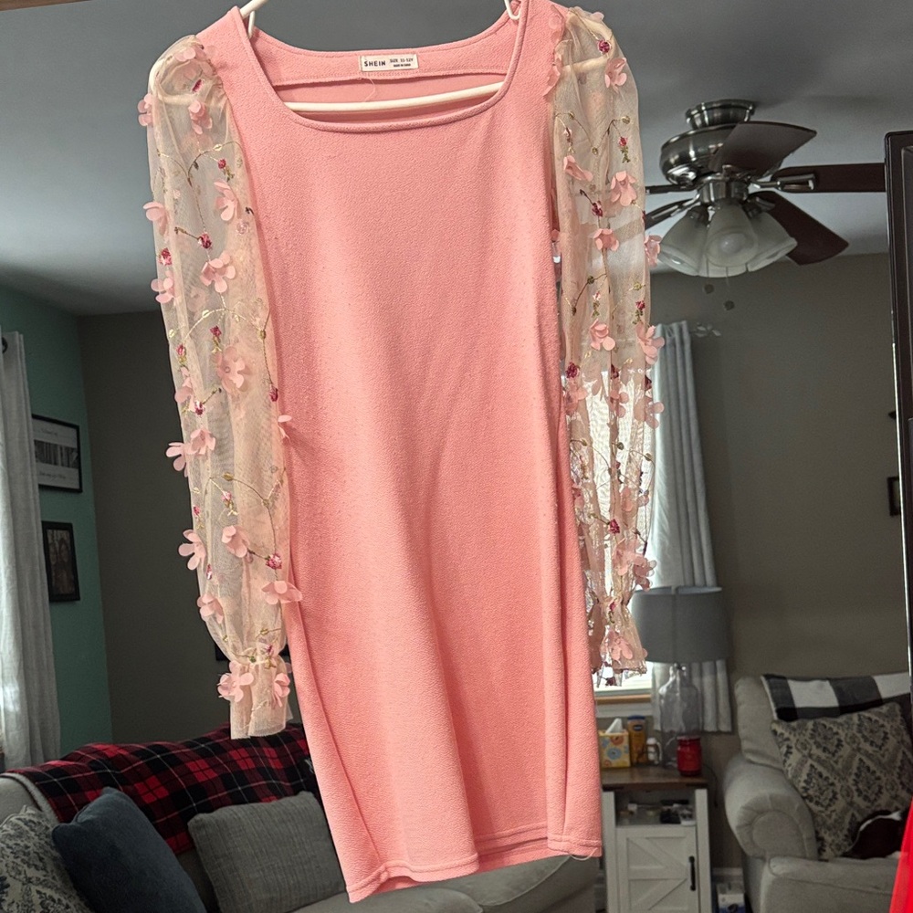 SHEIN Pink Dress with Floral Sleeves